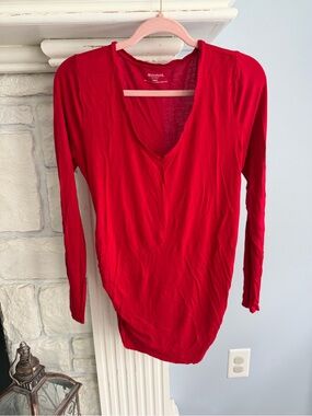 Motherhood Maternity Red Long Sleeve V-Neck Top
